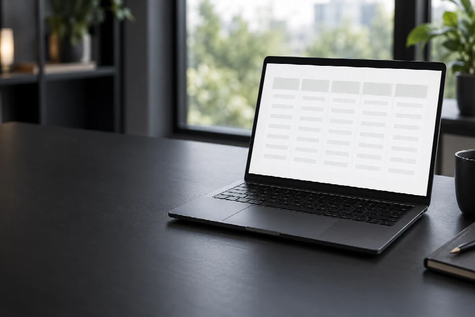 Illustrative laptop with an unlabelled comparison grid