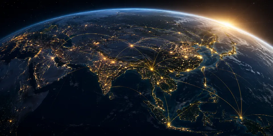 Asia at night, a decorative global connections visual
